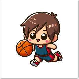 Kawaii Boy Basketball Player Posters and Art